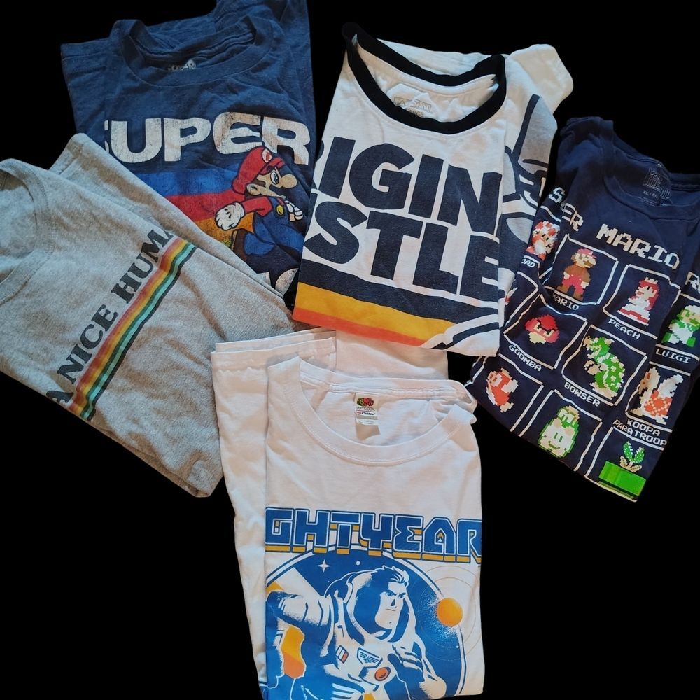 Bundle Of Retro Y2K Graphic 5  T-Shirt Pack - White, Blue, Navy, Gray